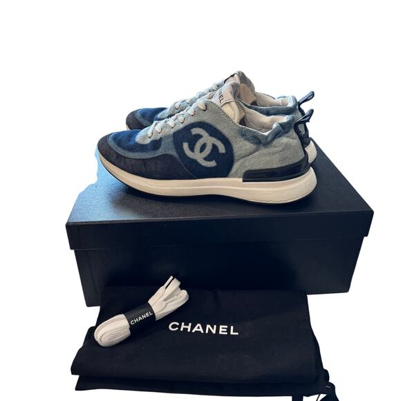 Chanel Denim Suede Womens CC Sneakers Blue 39 - Picture 6 of 8